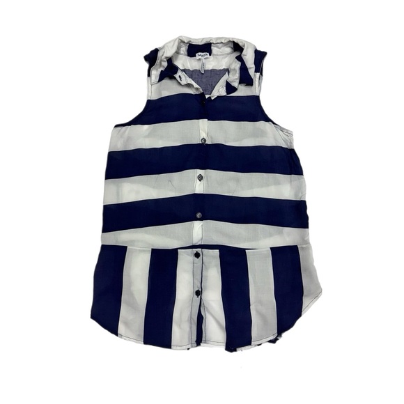 Splendid Kids Navy and White Striped Button Down Shirt - Picture 1 of 7